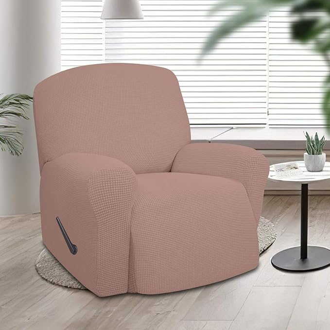 Easy-Going Oversized Recliner Stretch Sofa Slipcover Sofa Cover 1 Piece Furniture Protector Couch Soft with Elastic Bottom Kids,Polyester Spandex Jacquard Fabric Small Checks(Oversize Recliner,Pink)