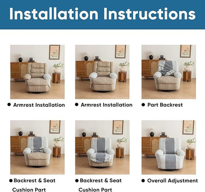 Lavish Cover Jacquard Recliner Chair Cover, Stretch Recliner Slipcover, Lazy Boy Recliner Sofa Protector, Furniture Cover for Pets and Scratches(Recliner,Darkgrey+LightGrey)