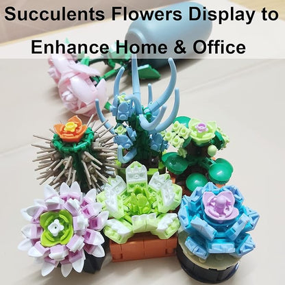6 Flowers Succulents Building Set, Attractive Flowers Bouquet Plant Building Blocks Compatible with Lego, Pretty Botanical Collection Project Gift for Adults, Teen (503Pcs)