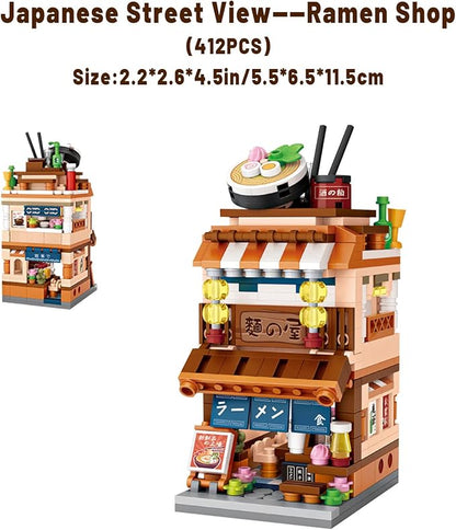 Japanese Street View Shop Building Blocks House Toy, 4 Models Mini DIY Building Blocks Model MOC Construction Toy, Gift for 6-12 Years Old Kid Girls and Boys