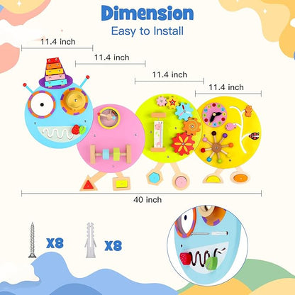 Caterpillar Activity Wall Panels for Toddler: Sensory Wall Toy 12 Activities - Wall Mounted Toy Busy Board Decor for Bedrooms Toddler Activity Center Daycares - Montessori Educational Toy for Kids