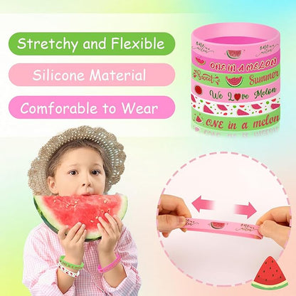 JUNEBRUSHS One In a Melon Party Favors, 42pcs Watermelon Themed First Birthday Silicone Bracelets Rubber Wristbands for One In a Melon 1st Birthday Party Decorations Party Accessories Supplies