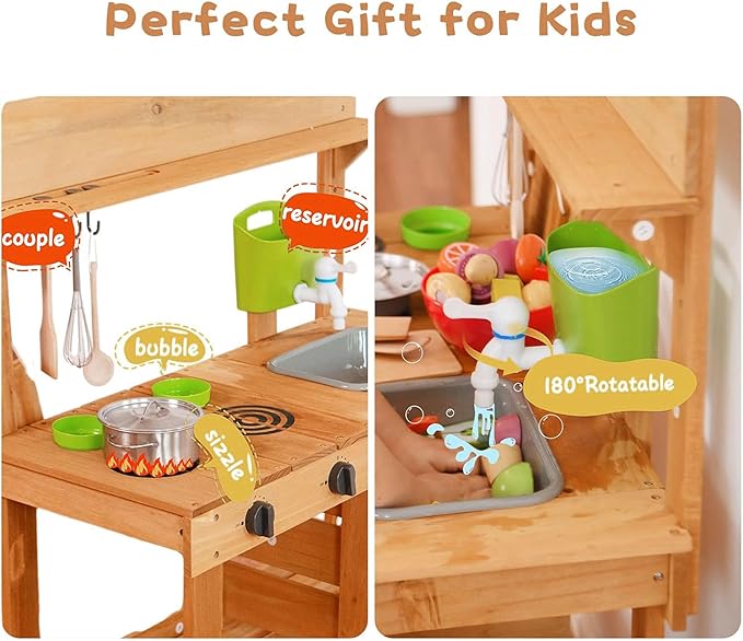 Mud Kitchen, Play Kitchen, Kitchen Accessories and Garden Sink, Kids Outdoor Kitchen Playset with Faucet, Mud Kitchen for Kids Outdoor
