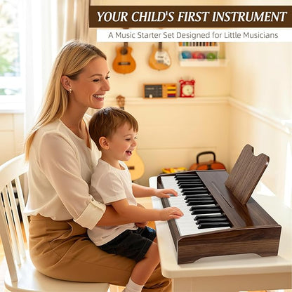 Kids Wooden Piano Keyboard with 37 Keys & Music Stand – Digital Educational Toy for Toddlers Boys Girls, Ages 3+, Ideal Musical Instrument Gift