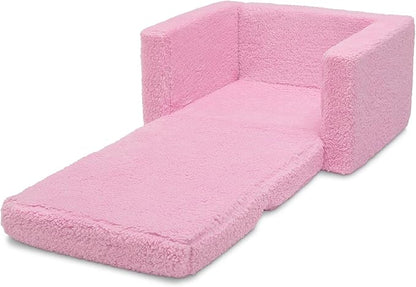 Delta Children Cozee Flip-Out Sherpa 2-in-1 Convertible Chair to Lounger for Kids, Pink