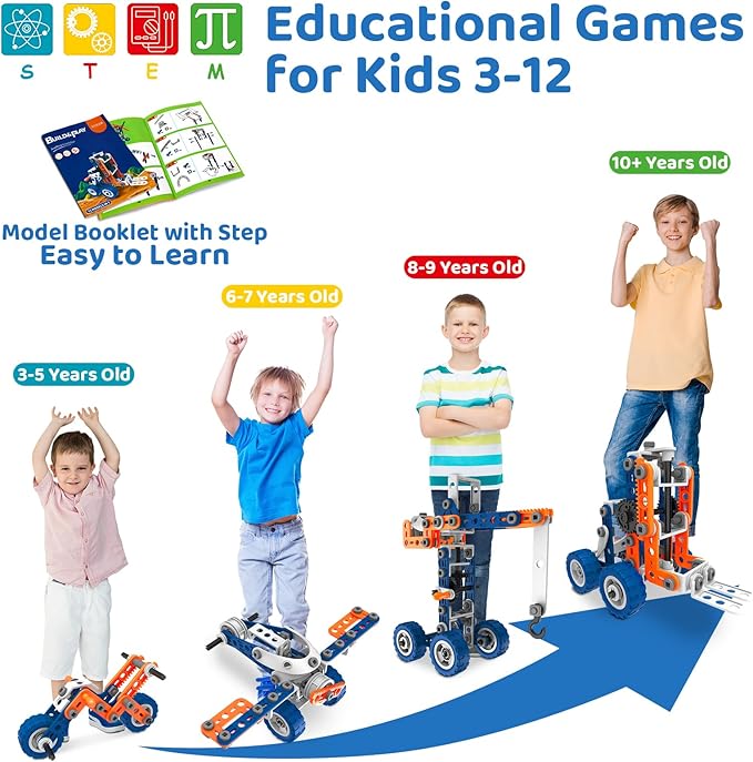 12 in 1 Stem Toys for 5 6 7 8 9+ Year Old Building Block Stem Activities Projects Kit Kids age 4-8 5-7 Creative Set Helicopter Excavator Educationa Engineering Erector Set Birthday Gift Boy Toys Girl