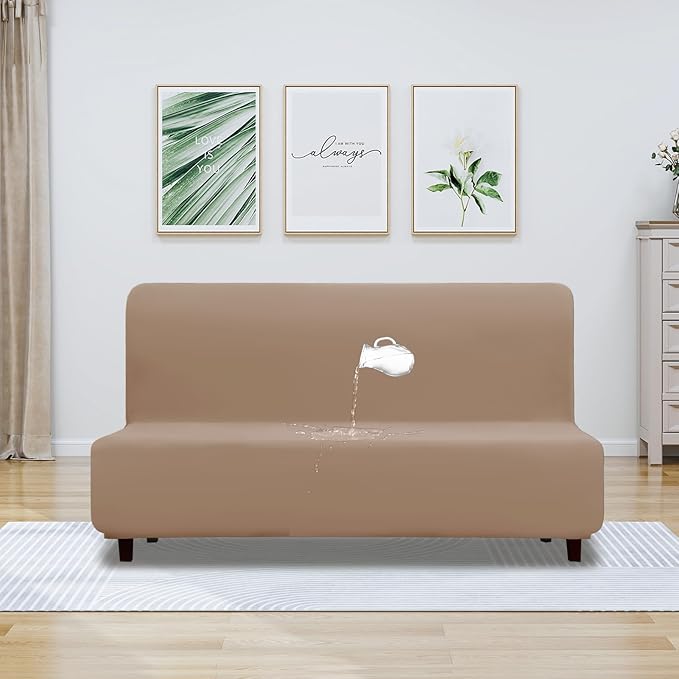 PureFit 100% Dual Waterproof Couch Cover Slipcovers for Couches and Sofas - Stretch Non Slip Fleece Sofa Covers Washable, Leakproof Furniture Protector for Kids, Pets, Dog (Futon, Camel)