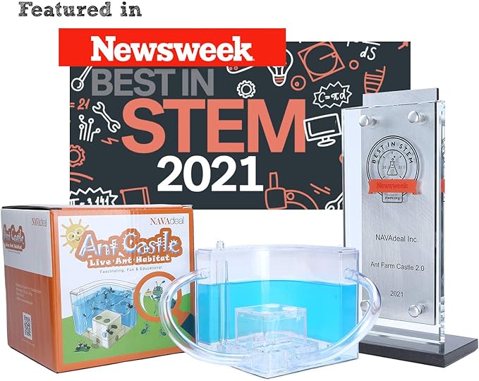 NAVADEAL Ant Farm Castle 2.0 with Connecting Tube, Ant Habitat Science Learning Kit, Best STEM 2021 Educational Kids Toy, Study Insect Behavior at Home & School, Plant Based Blue Gel 3D Maze Ecosystem