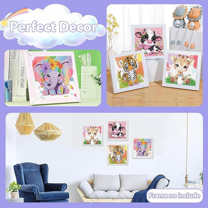 hkejoi 4 Pack Diamond Painting Kits with Box Animal Diamond Art Kits, Big Gem Diamond Painting Arts and Crafts Painting Kit for Gift Home Decor 6x6inch