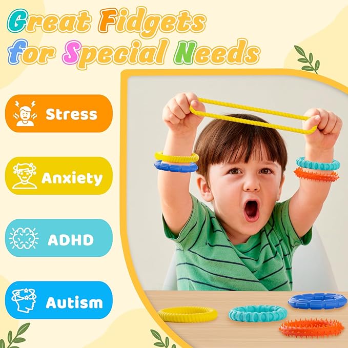 Stretchy Sensory Fidget Toys for Kids: 4 Pack Wearable Fidget Bracelets | Calming Toys for Autism Children ADHD Special Needs | Quiet Travel Toys for Toddlers Boys Girls | Fidgets for Hand