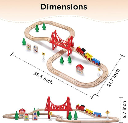 SainSmart Jr. Wooden Train Set - Interactive Police Playset for Kids | Building Toy with Train, Figures & Accessories | Compatible with Brio, Thomas, Melissa and Doug | Educational STEM Gift (Village)