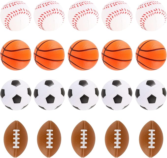 Hxezoc Mini Sport Stress Balls 20 Packs Foam Sports Balls Small Squeeze Anxiety Bulk Toy Ball for Kids Sport Theme Birthday Party, School Carnival Party Supplies