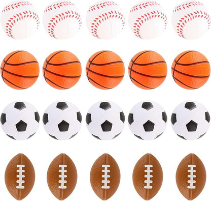 Hxezoc Mini Sport Stress Balls 20 Packs Foam Sports Balls Small Squeeze Anxiety Bulk Toy Ball for Kids Sport Theme Birthday Party, School Carnival Party Supplies