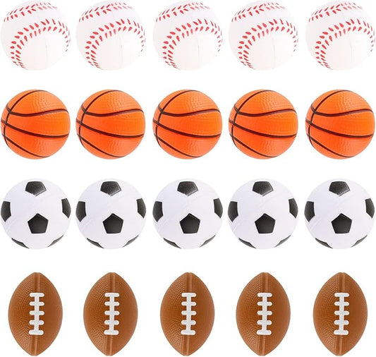 Hxezoc Mini Sport Stress Balls 20 Packs Foam Sports Balls Small Squeeze Anxiety Bulk Toy Ball for Kids Sport Theme Birthday Party, School Carnival Party Supplies