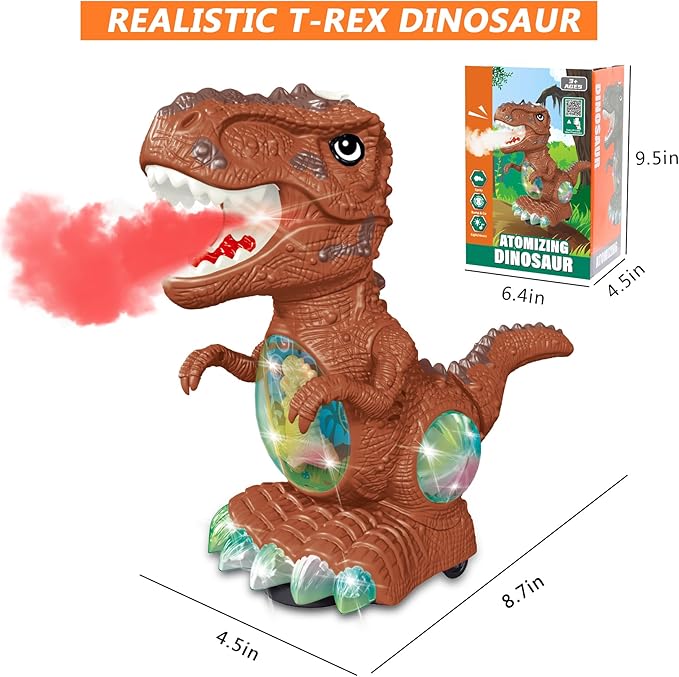 Dinosaur Toys for Kids 3-4 Year Old Boy,Roar Music and Lights Toddler Toy for Boys Girls,Moving Dino Baby Toy with Mist Spray & 1 Wheel,Electric Dinosaur Toy for Kids 3-5 Christmas Birthday Gifts