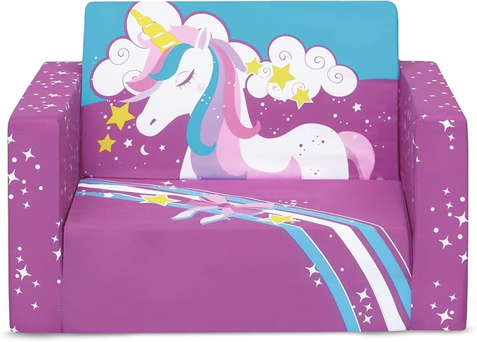 Delta Children Unicorn Cozee Flip-Out Chair For Relaxing - 2-in-1 Convertible Lightweight,Portable Chair to Lounger for Toddlers & Kids