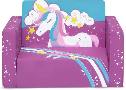 Delta Children Unicorn Cozee Flip-Out Chair For Relaxing - 2-in-1 Convertible Lightweight,Portable Chair to Lounger for Toddlers & Kids