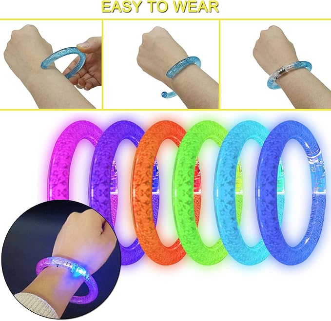 30 Pcs Glow In The Dark Bracelets, 6 Colors LED Bracelets Bulk Party Supplies for Kids and Adults, Glow Neon Party Favors Toys for Carnival Halloween Christmas Birthday Wedding