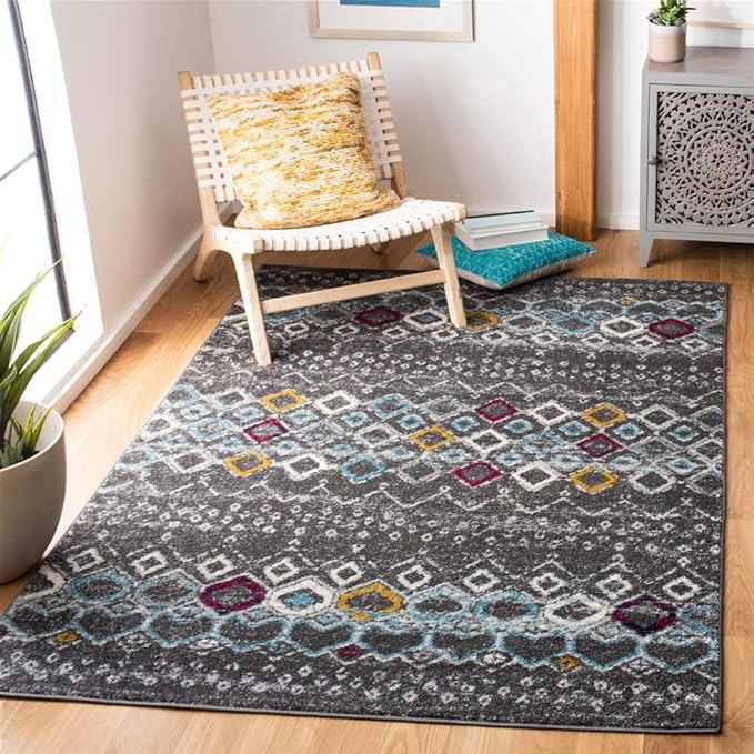 SAFAVIEH Amsterdam Collection Accent Rug - 3' x 5', Dark Grey & Ivory, Moroccan Boho Design, Non-Shedding & Easy Care, Ideal for High Traffic Areas in Entryway, Living Room, Bedroom (AMS108H)