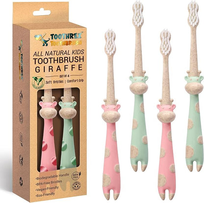 ROARex® All-Natural Eco Friendly Kids Toothbrush Made from Plants - Giraffe 4-36m - Baby to Toddler - Rose/Mint - 4pk | 1% for The Planet Product