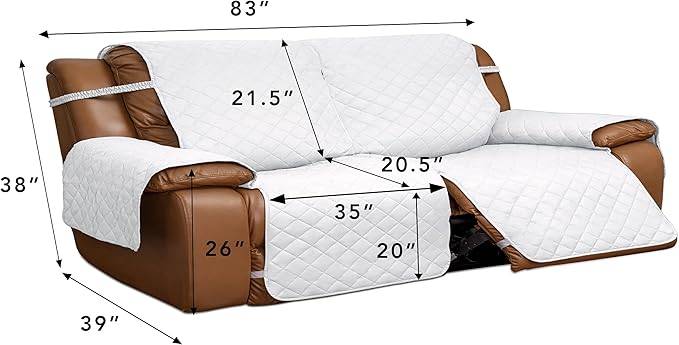 Easy-Going Oversized Loveseat Recliner Cover, Reversible Couch Cover for Double Recliner, Split Sofa Cover for Each Seat with Elastic Straps for Kids, Dogs, Pets(Oversized 2 Seater, White/White)