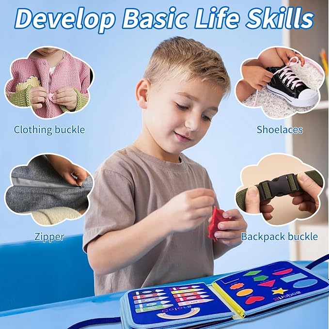 Toddler Busy Board-Montessori Toys for Boy Girl Birthday Gift, Sensory Learning Toys for Toddlers Busy Book, Airplane Car Travel Activities Toy,Learn Fine Motor Skills