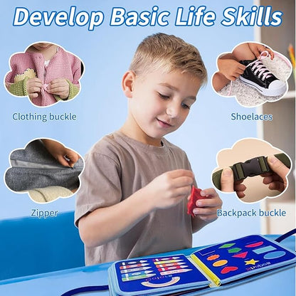Toddler Busy Board-Montessori Toys for Boy Girl Birthday Gift, Sensory Learning Toys for Toddlers Busy Book, Airplane Car Travel Activities Toy,Learn Fine Motor Skills