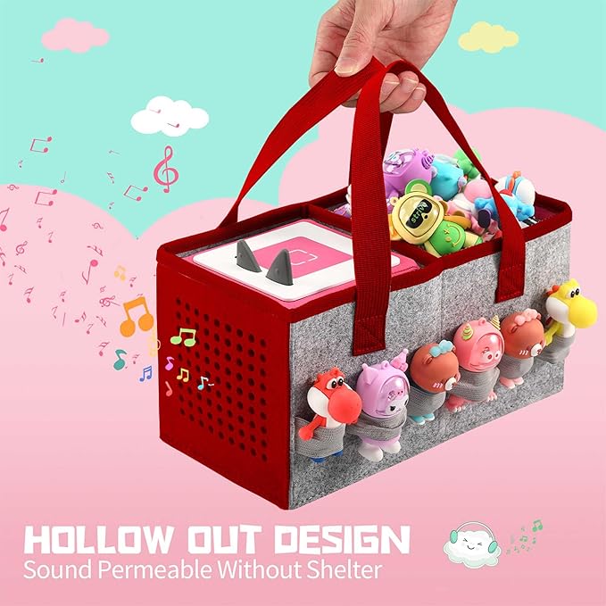 PISOSN Carrying Case for Toniebox Starter Set and Tonies Figurines, Travel Felt Cloth Musical Toy Folding Bag for Toniebox 2 & Accessories (Red)