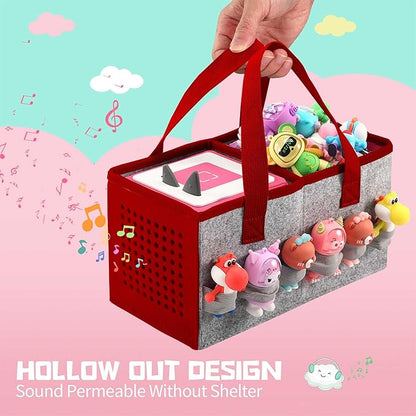 PISOSN Carrying Case for Toniebox Starter Set and Tonies Figurines, Travel Felt Cloth Musical Toy Folding Bag for Toniebox 2 & Accessories (Red)