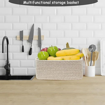 COMFY-HOMI 13" x 8.5" x 5.1" Storage Baskets for Organizing | Cotton Rope Woven Basket | Toy Storage Bin Box | Basket for Shelves, Closet Organizer Bin, Decorative Closet Shelf, 3 Pack, All brown
