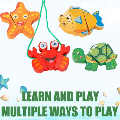 CUCOS Wooden Toddler Puzzles for Kids Ages 1-5 Years Old, Wooden Peg Marine Life Toddler Puzzles, Learning Toys Educational Gift for Girls and Boys