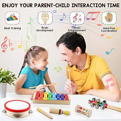 Kids Musical Instruments Montessori Baby Musical Toys for Toddlers 3-5 Wooden Percussion Instruments Toy for Preschool Educational