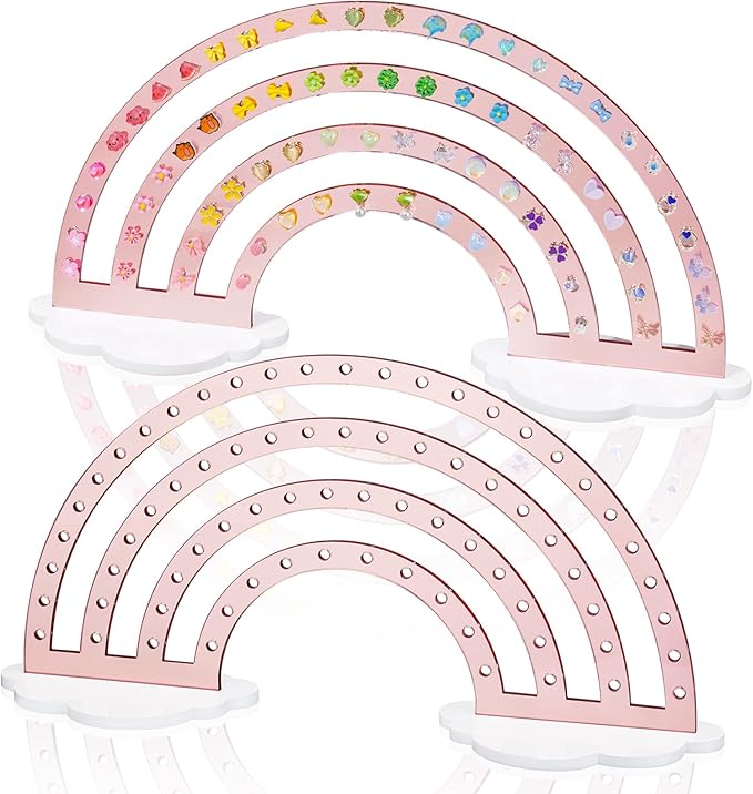 NiHome Mirror Finish Rose Gold Acrylic Earring Holder 74-Hole Rack for 37 Pairs - Versatile Storage Easy Assembly Cloud Shape Base Stylish Jewelry Organizer for Home Decor, Jewelry Display (2PCS)