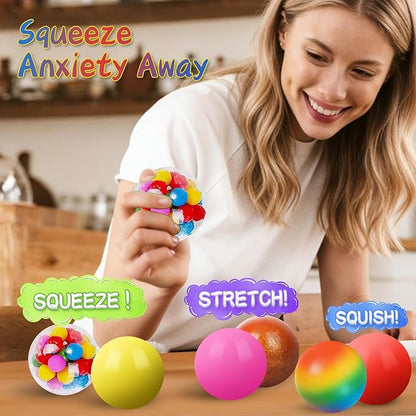 6 Pack Stress Balls, Large 2.36” Squishy Sensory Fidget Toys for Adults, Squishies Squeeze Balls for Anxiety Relief, Calming, Focus & Stress Venting, Easter Basket & Goodie Bag Stuffers