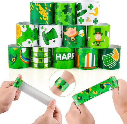 St Patricks Day Slap Bracelets Bulk Saint Patrick's Day bracelets for Kids Shamrock Snap Bracelets St Pattys Day Party Favor Supplies Holiday Gifts Classroom Prizes Goodie Bag Stuffers