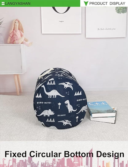 LANGYASHAN Laundry Basket Canvas Collapsible Organizer Storage Basket for Boys Girls Laundry Hamper Toy Bins Gift Baskets Bedroom Clothes Children Nursery (Blue Dinosaur)