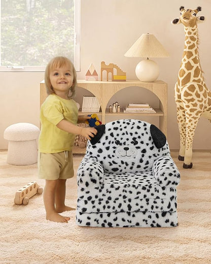 MOONBEEKI Comfy Toddler Chair, Kids Couch Fold Out to Lounger, Foldable Baby Sofa Plush for Girl and Boy Age 18 Months and Up （Dalmatian）