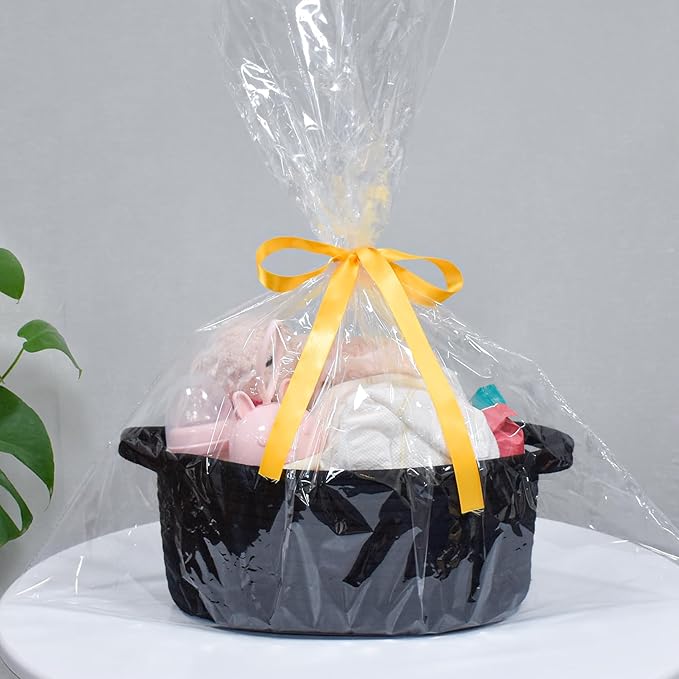 ABenkle Small Basket with Handles - Decorative Durable Rope Woven Storage Bin Shelf Storage Organizer Cube, Easter Baby Gift Basket, 12"x8"x5", Black
