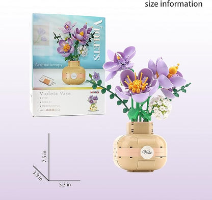 Purple Flower Bouquet Building Blocks Set Violet with Vase for Friends (Adults or Kids Age of 8+) Mini Bricks Botanical Collection Bonsai Tree Plants Ornament Sets for Girls or Women 539PCS