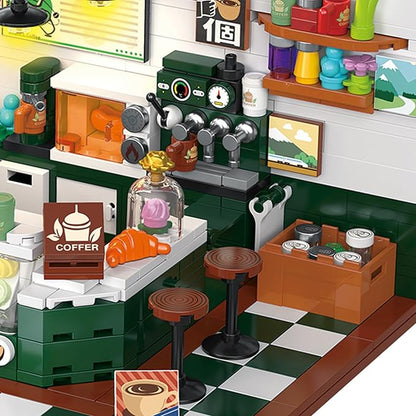 Friends House Building Block Set, Bear Cafe Shop Business City View Small Brick Model, Mini Construction Toy, Hobbies Christmas Birthday Gift for Teens Children Kids Boys Girls 6+, 527pcs