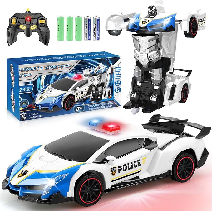 Dolanus Remote Control Car - Transform Police RC Cars, Robot Toys for Ages 5-7, Kids Toys, 4 Year Old Boy Toys, Birthday Gifts for Boys Kids Toddlers, Toys for 3 4 5 6 7 8 10 12 Years Old Boy- Blue