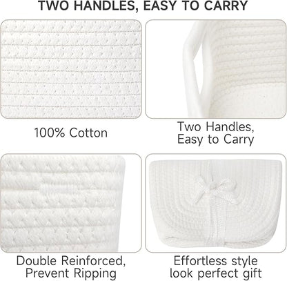 3-Pcs Shelf Baskets for Organizing, Closet Organizer Bins, Small Woven Baskets, Rope Toy Basket, Storage Basket for Shelves, Cube Decorative Box, 11.8×7.8×5.1”, White