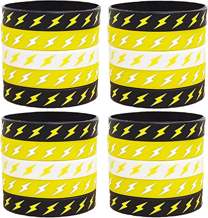 24 Lightning bolt Rubber Bracelets Silicone Wristbands,for Flash Weather Birthday Gender reveal Party Favors Supplies Decorations Favors