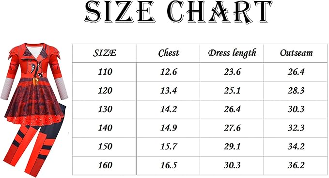 7 Pcs Rise Princess Red Costume for Girls Red Party Dress Outfit Set with Wig