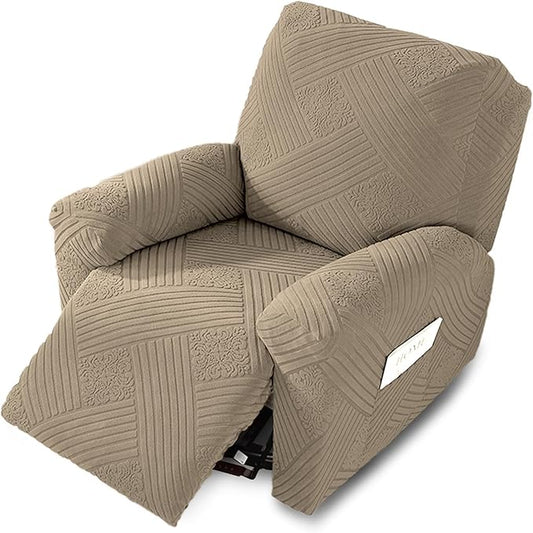 NORTHERN BROTHERS Oversized Recliner Cover - Lazy Boy Recliner Covers That Stay in Place, 4 Pieces Large Recliner Chair Covers 1 Seater, Khaki