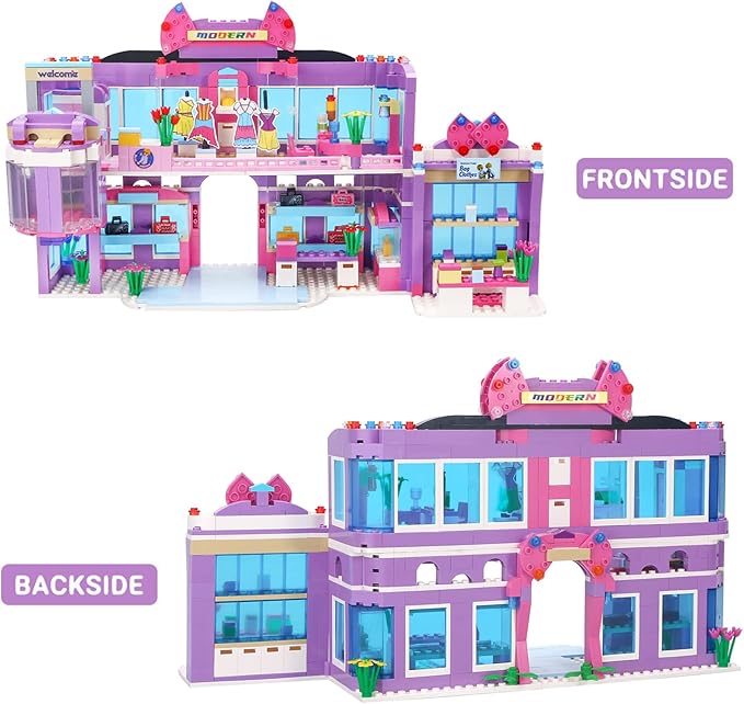 Dream Girls Friends Shopping Mall Building Set 810 Pcs Mall Building Blocks Toys with 7 Mini People Handbags Clothes Store Dessert Drink Bar Mall Playset Birthday Gift for Kids Girls Aged 8-12 and up