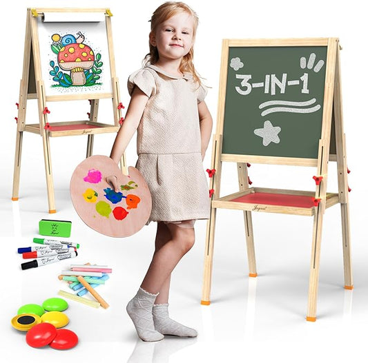 JOYOOSS Easel for Kids Art Easel Kids Easels for Toddlers Easel, Toddler Art Easel Dual-Sided Adjustable Wooden Magnetic Board for Kids Easel for Toddlers 3-4 Years and Art Easel for Kids Ages 4-8