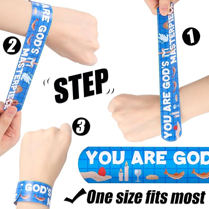 MCPINKY 64PCS Christian Slap Bracelets, Bible Verses Religious Slap Bracelets Snap Wristbands for Kids Sunday School Gifts Classroom Prizes