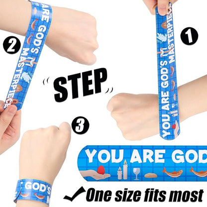 MCPINKY 64PCS Christian Slap Bracelets, Bible Verses Religious Slap Bracelets Snap Wristbands for Kids Sunday School Gifts Classroom Prizes