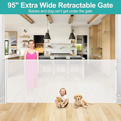 42" Tall X 95" Wide Extra Tall Baby Gate Extra Long Baby Gates for Large Openings Tall Retractable Baby Gate Retractable Dog Gate Long Baby Gates Indoor Extra Long Dog Gate Child Gates for Doorways